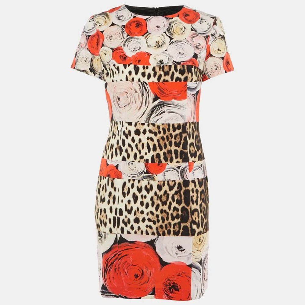 Moschino Cheap And Chic Multicolor Leopard Rose Print Crepe Shift Dress M